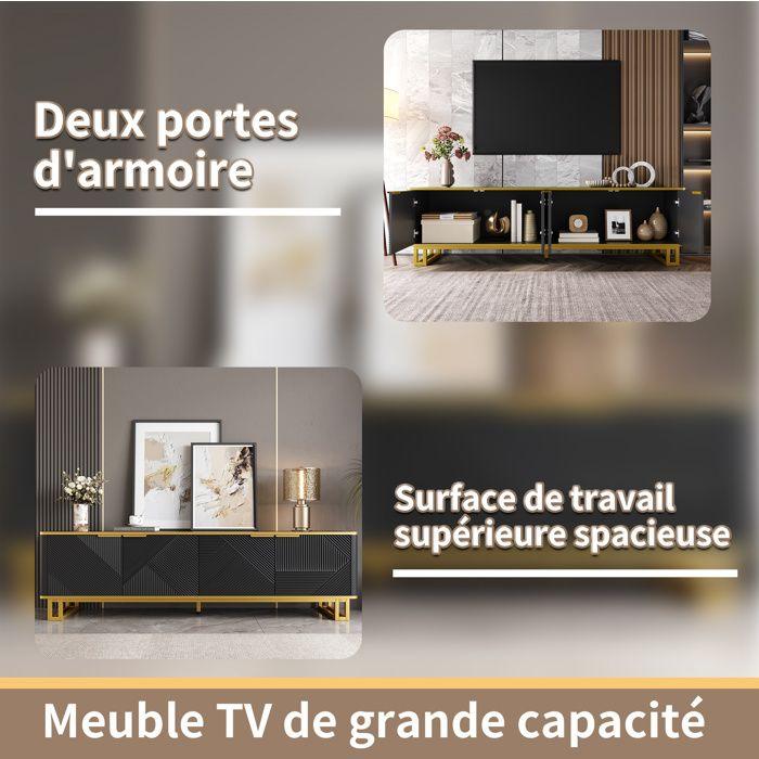 Meuble TV moderne - MODERNLUXE - 160x37,5x48 cm - 4 portes - MDF + Métal - Noir + Doré - Texture géométrique