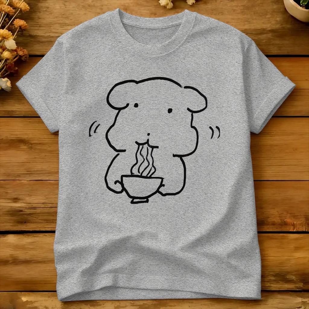 Chubby Dog Eating Noodles Funny Ganadi Tshirt Summer Ganadi 100 Cotton T Shirts For Unisex Tee Shirt Short Sleeves Awesome Tops