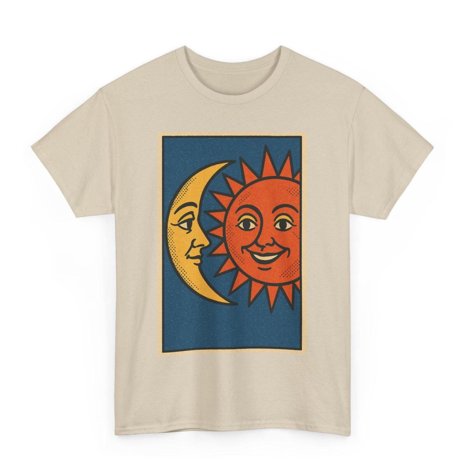 Moon and Sun T-Shirt: Retro Comic Celestial Graphic Tee 4XL