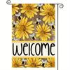 Sunflower Bee Spring Summer Garden Flag Double Sided Outside, Welcome Seasonal Yard Outdoor Flag Wood Grain