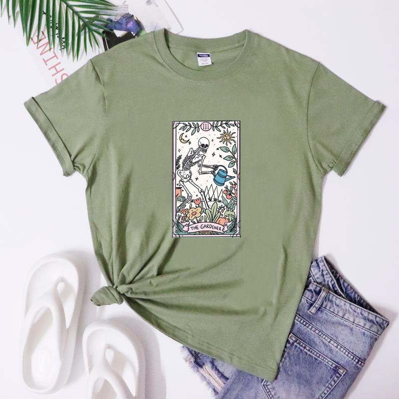The Gardener Tarot Tshirt Aesthetic Plant Mom Gift Tshirt Gothic Unisex Skeleton Gardening Tee Shirt Top