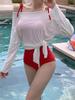 Korean Style Solid Color One-Piece Swimsuit – Slimming, Sexy Back Design, Belly Cover, Fashionable Student Holiday Swimwear for Women.