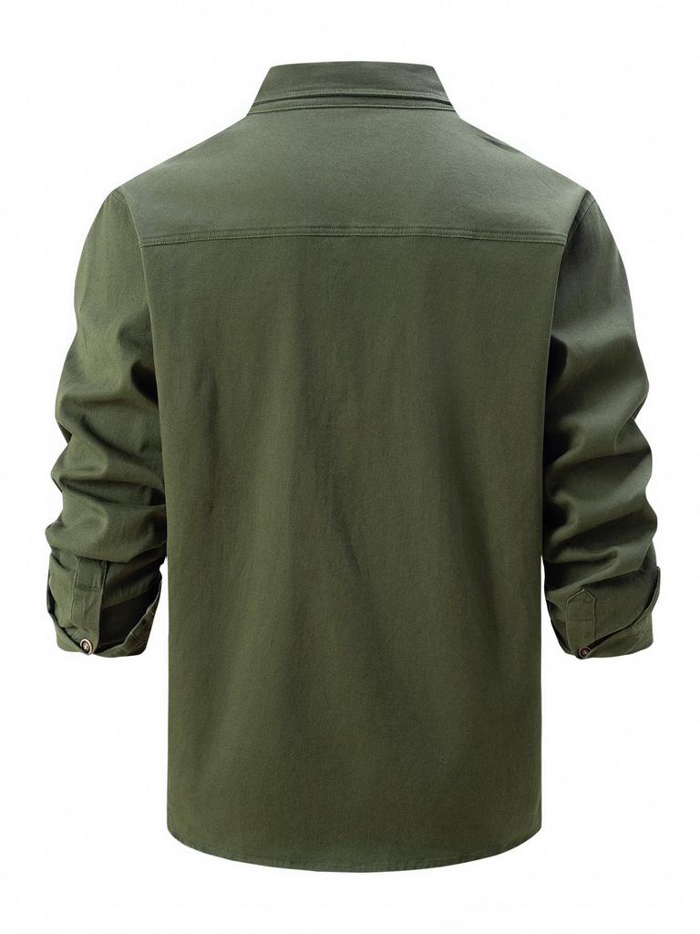 European Style Men's Washed Stretch Cotton Business Casual Long Sleeve Shirt