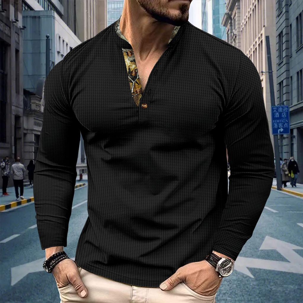 Men's Single Breasted Round Neck Long Sleeved Casual Sports Top