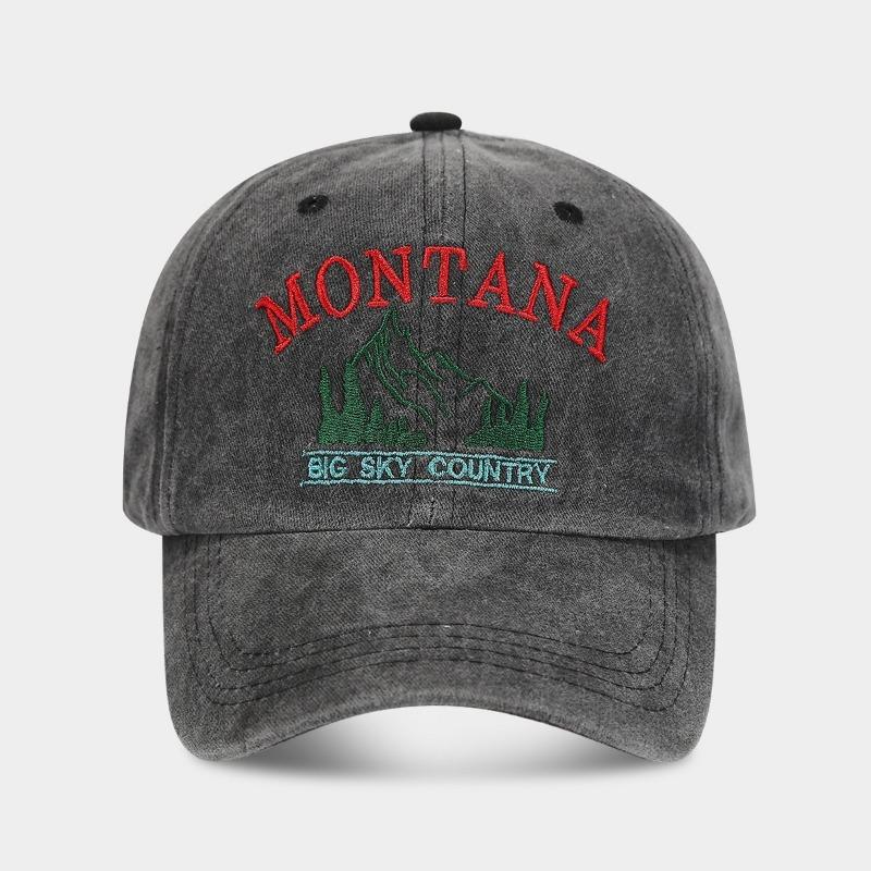 Freedom Outdoors Women's Dark Gray Retro Mountain Peak Letter Embroidered Baseball Cap, Outdoor Sports And Leisure, Sun Protection, Washed Duck Tongue Cap Cm