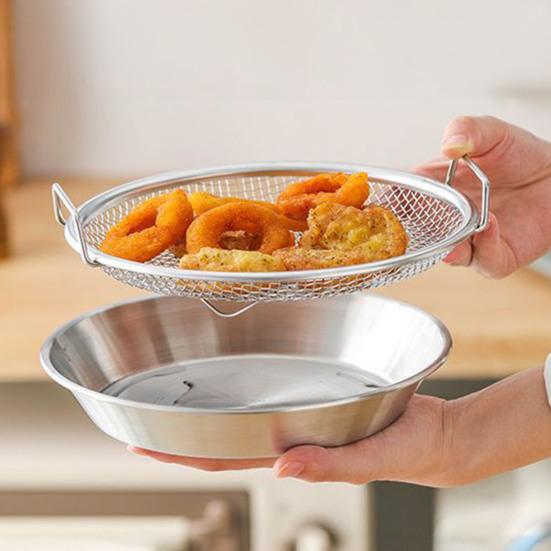 Stainless Steel Frying Oil Strainer Basket with Mesh Heat-Resistant Skimmer for Deep Fryer Cooking