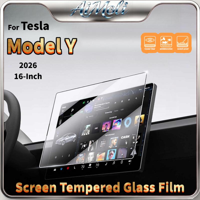 For 2026 Tesla Model Y 16Inch Screen Tempered Glass Car Interiors Film Anti‑Scratch Anti‑Fingerprint Anti‑Grease High-Definition