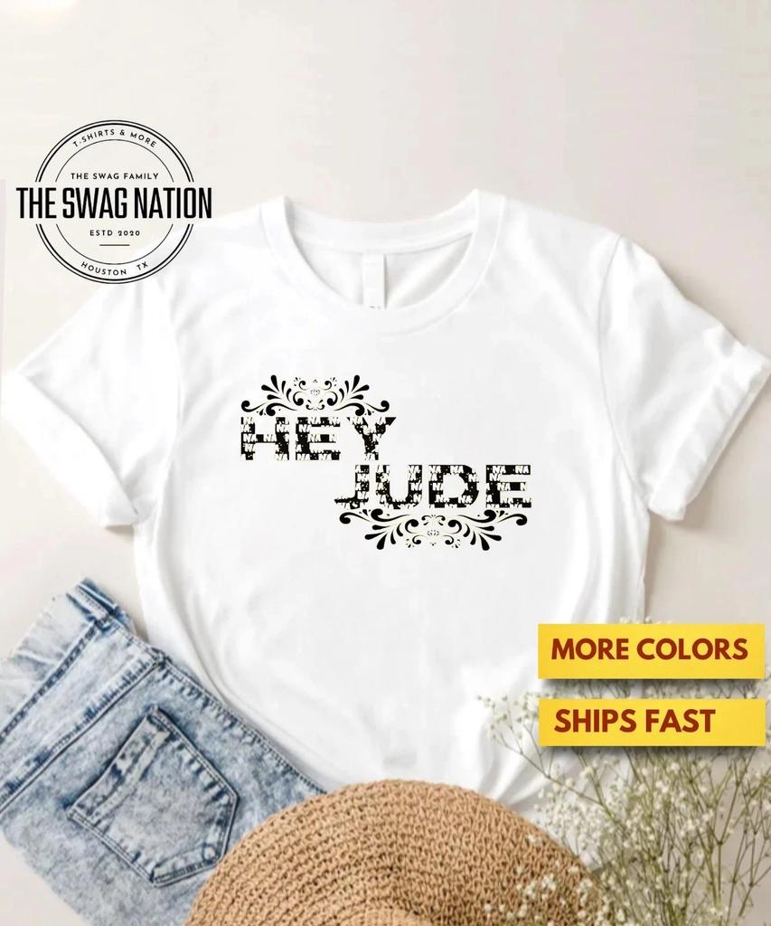 Hey Jude Song Lyric Graphic T-Shirt White Classic Rock Beatles Style - T715