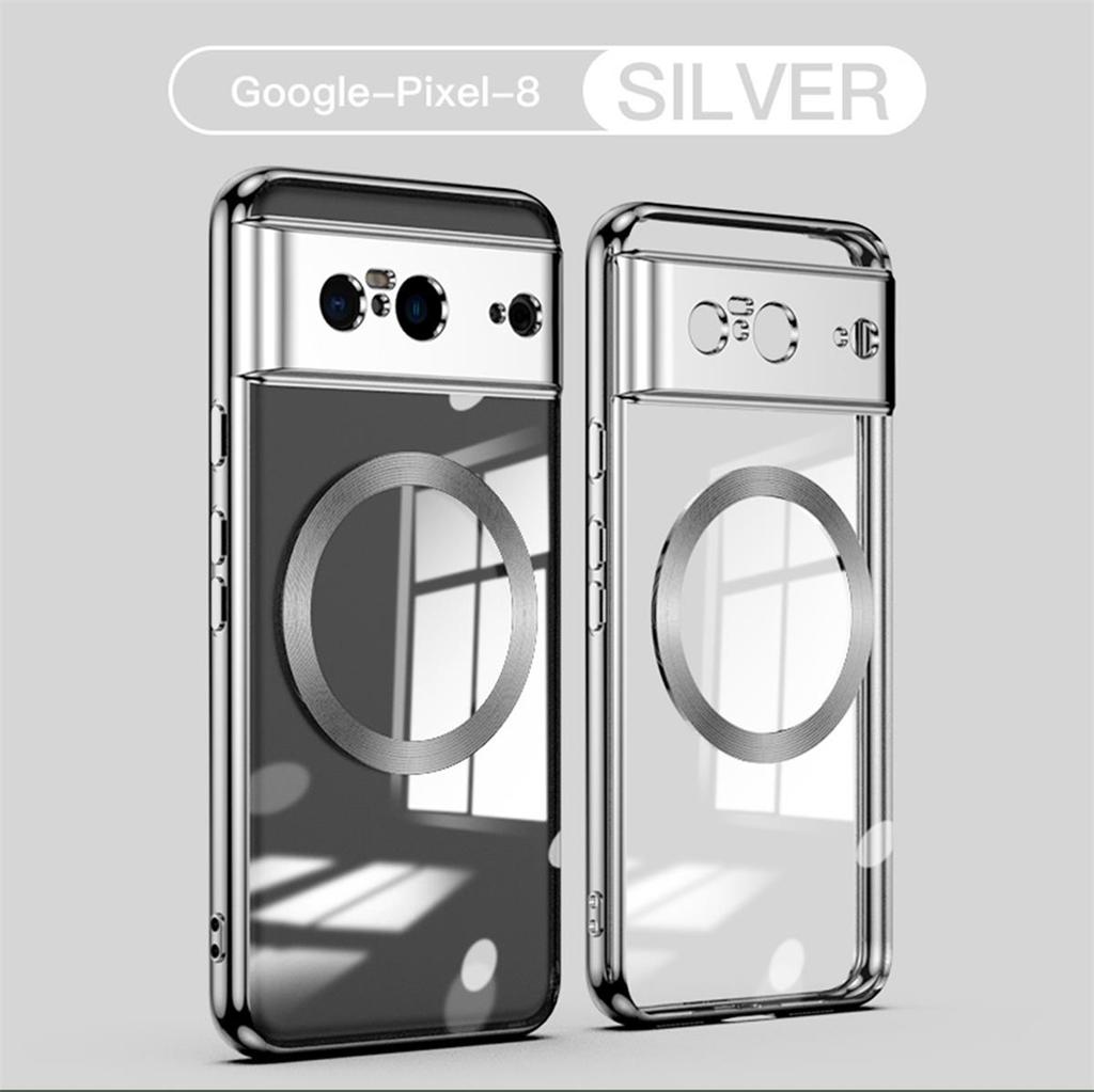 Miękkie etui TPU do Google Pixel 8 Pro Etui Magsafe Przezroczyste galwaniczne miękkie silikonowe magnetyczne bezprzewodowe ładowanie Odporne na wstrząsy tylne etui