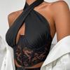 Women's Fashion Casual Stitched Lace Neck Tie Wrap Chest Steel Ring Fishbone  Girl Vest