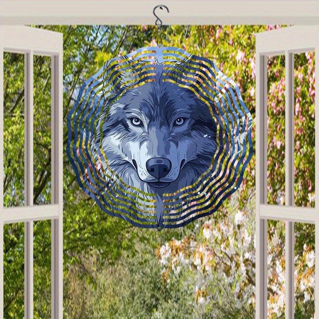 Bergwolf 2D Kinetische Windspiel - Metall-Wandkunst für den Außenbereich mit 360° drehbarem Haken, Bunte reflektierende Dekoration für die Terrasse