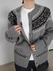 Women's Fair Isle Retro Cashmere Cardigan: Round Neck, Jacquard Sweater Coat, Loose Knit Top