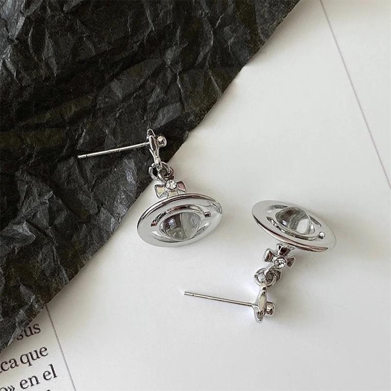 

NANA Empress Saturn Cross Studs & 3D UFO Dangle Earrings срібний