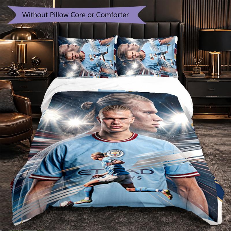 Erling Haaland Themed Bedding 3Pcs Duvet Cover Set Decorative Bed Linen For Teen Room Home Decoration