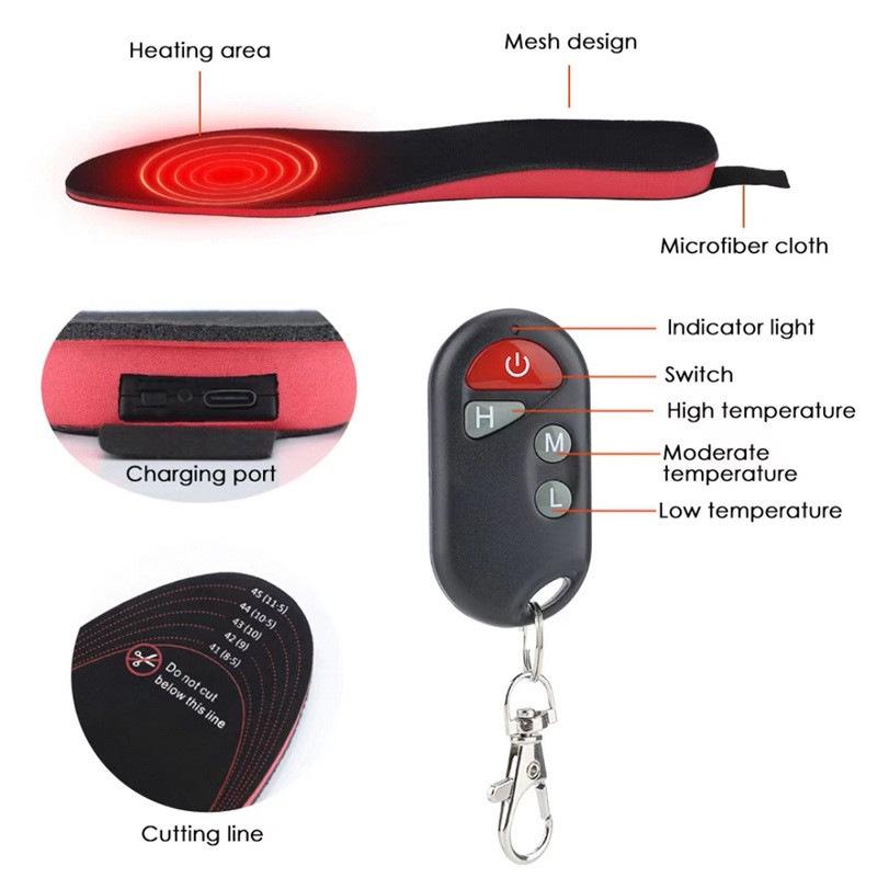 USB Rechargeable Heated Insoles for Winter Skiing - Three-Level Heating Foot Warmers