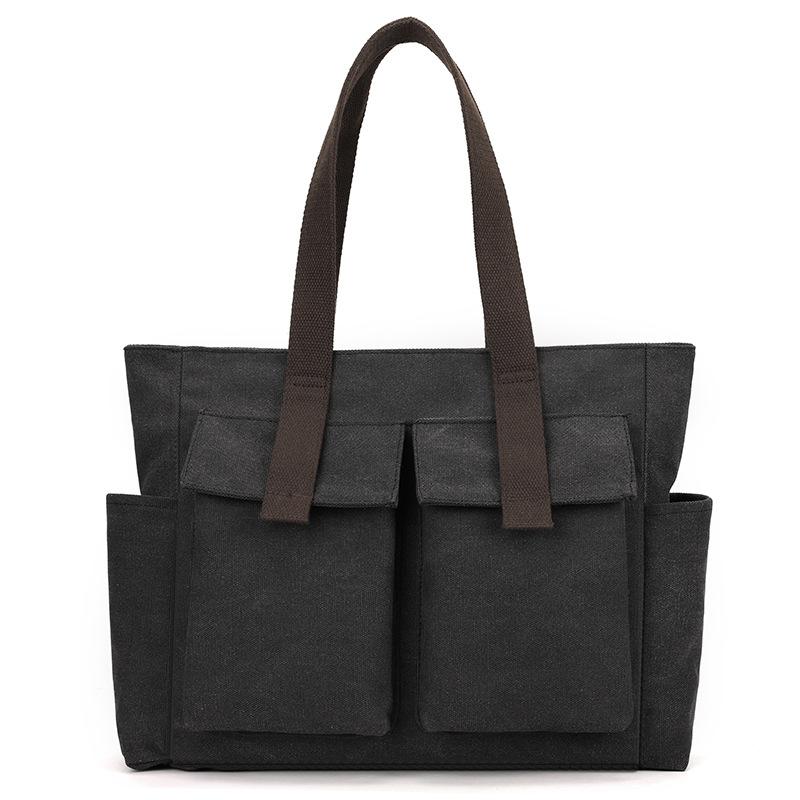 

Сумка через плечо женская большая вместительная однотонная холщовая сумка-тоут чёрный