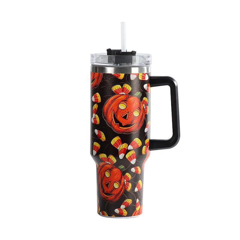 Halloween Series Stainless Steel Vacuum Insulated Tumbler With Handle Straw Portable Cold Hot Drinks