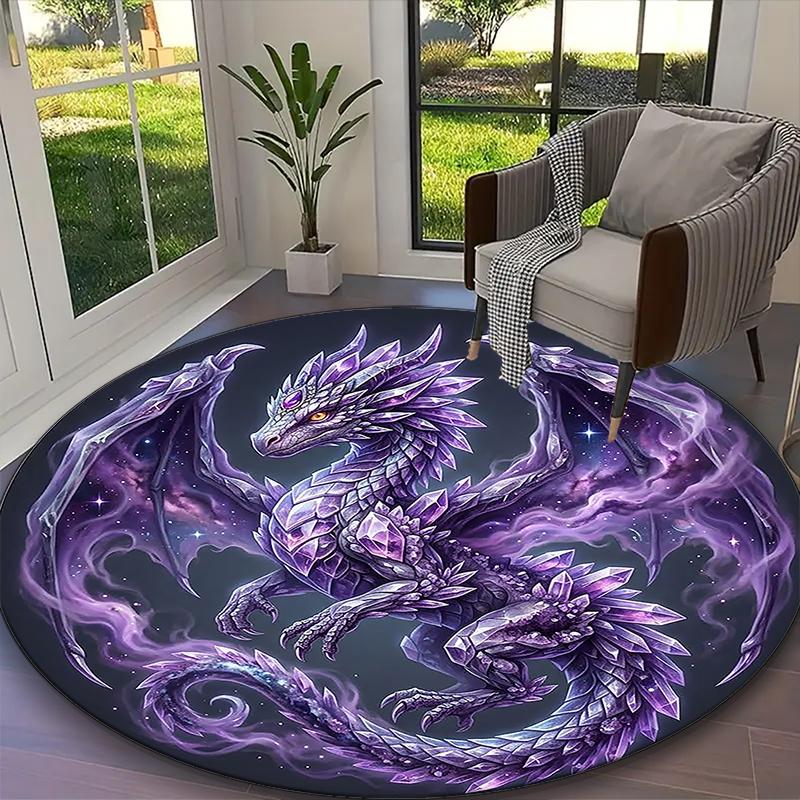 1pc Mythic Rainbow Dragon Printed Chair Rug for Home Office Use, Living Room Kitchen Game Room Round Carpet