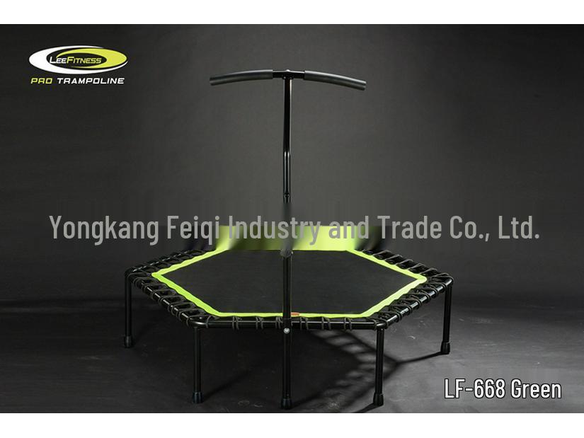 48" Hexagonal Fitness Trampoline with Handle - Silent Bounce, Elastic Rope, Commercial Model for Adults