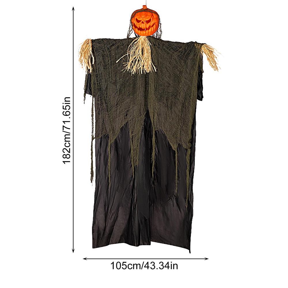 

2025 Хэллоуин Подвесная Тыква Пугало Со Светящимися Глазами Страшный Голос Дом с Привидениями Тыквенная Голова Реквизит Украшение