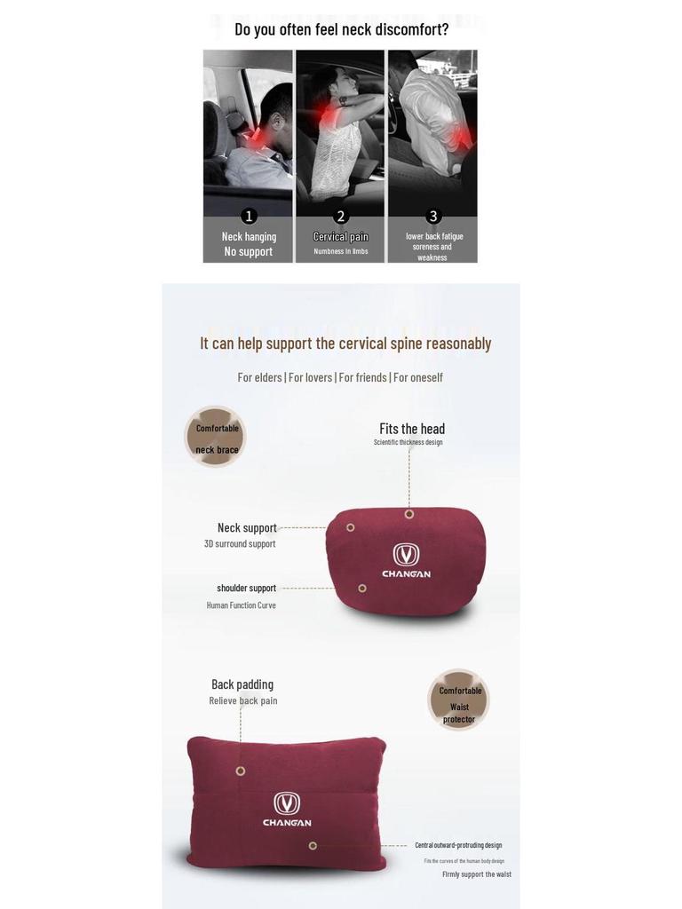 Changan CS55 Plus Premium 2nd Gen Headrest & Lumbar Support: Special Backrest Cushion & Pillow