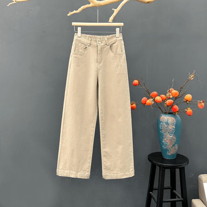 

Весна-лето Женские джинсы с высокой талией Широкие брюки Свободные прямые джинсы 3XL хаки
