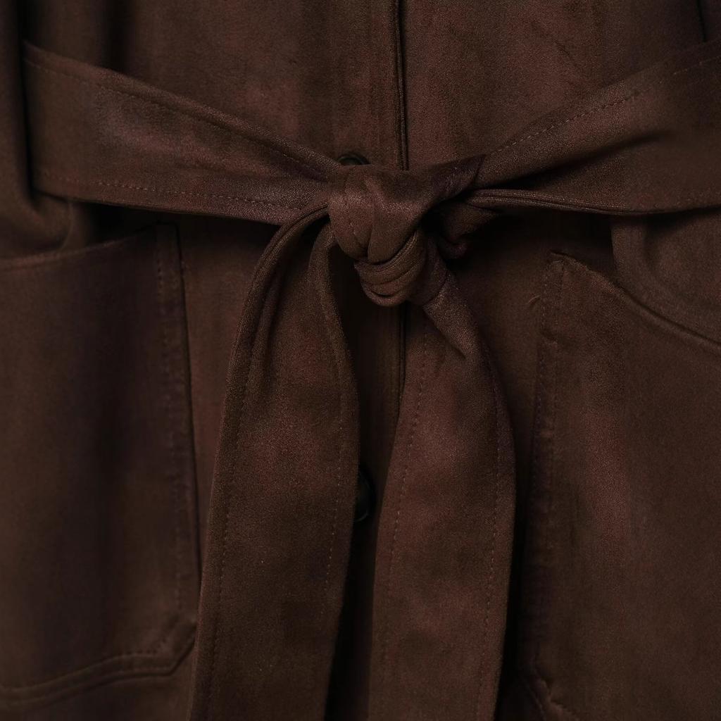 Women'S Fashion Casual Lapel With Belt Velvet Effect Jacket