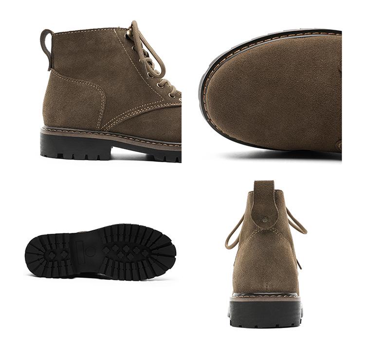 2025 Men's Autumn/Winter Yellow Martin Boots, Cow Suede, Breathable, Versatile, Round Toe, Comfortable Mid-Top Style