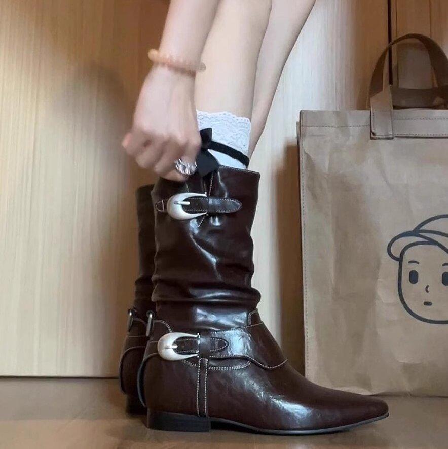 Nordic secret land~ metal buckle stack boots outdoor thick heel desert western short boots women's 2025 new Martin boots