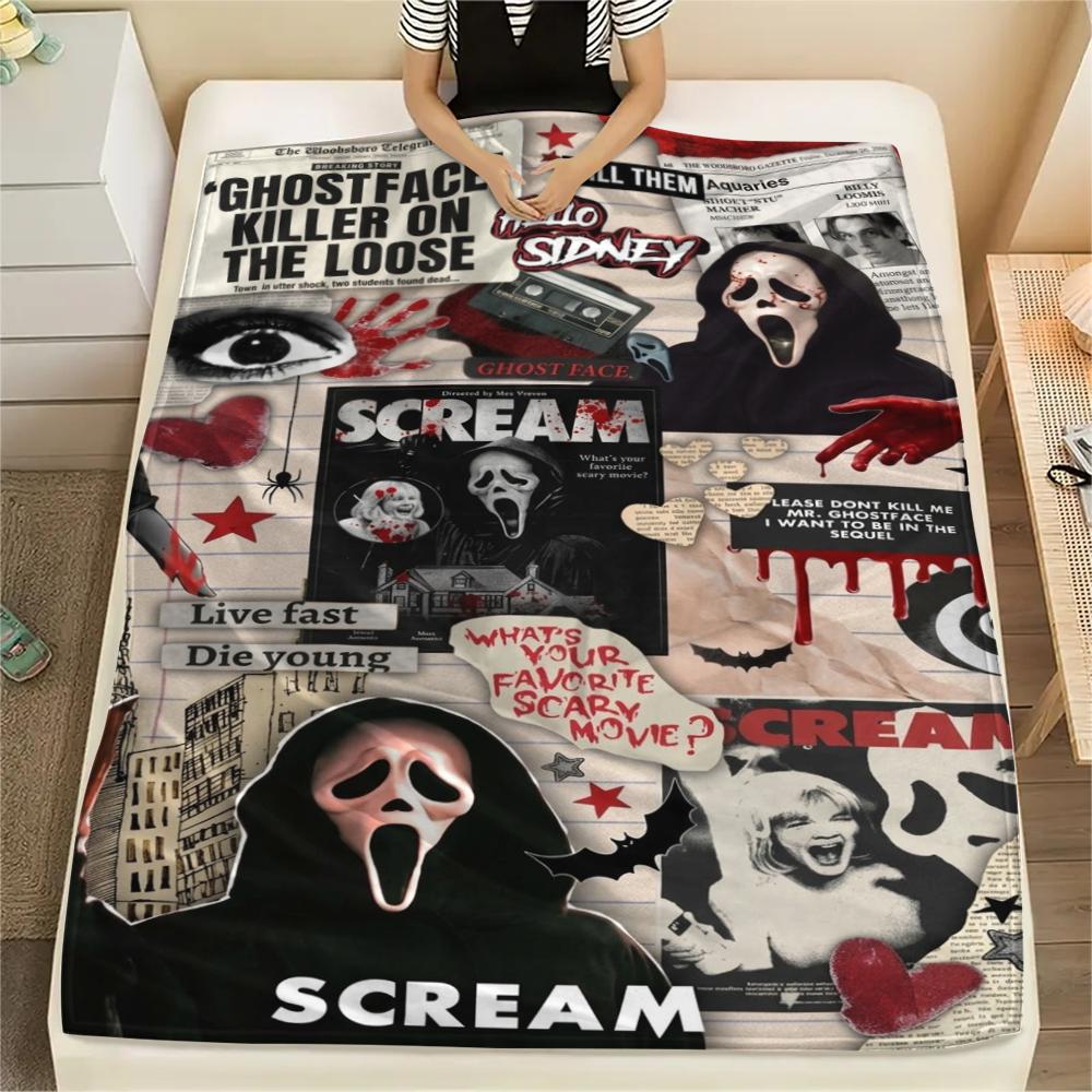 1PC Scream Print Flannel Blanket, High quality Comfortable for All Seasons, Home Decor, Warmth and Comfort, Perfect for Christmas Gifts
