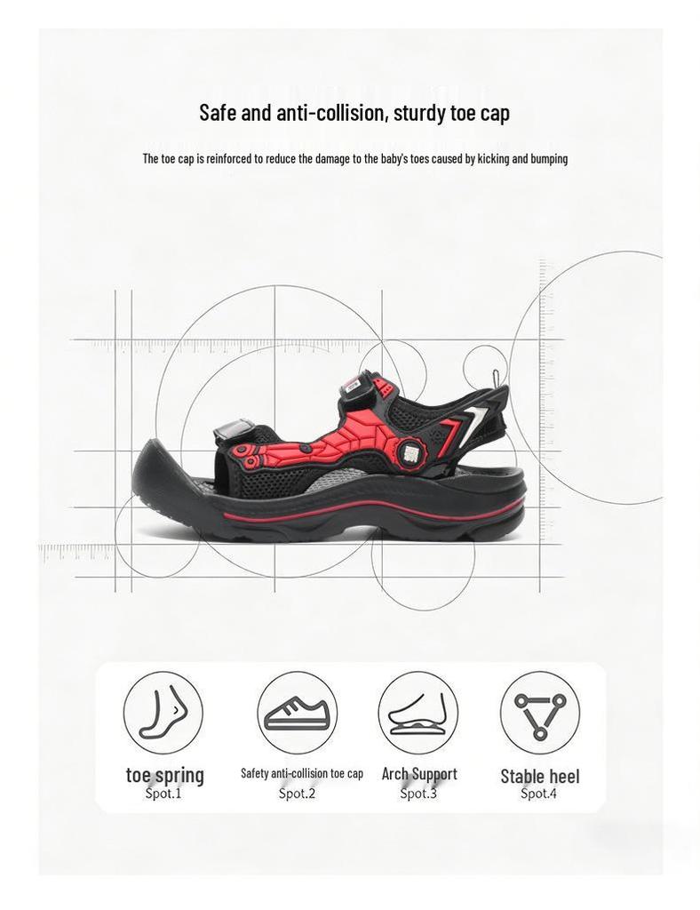 Boys' Non-Slip Sandals 2026 - Mech Style Closed-Toe Beach Shoes for Medium & Large Kids