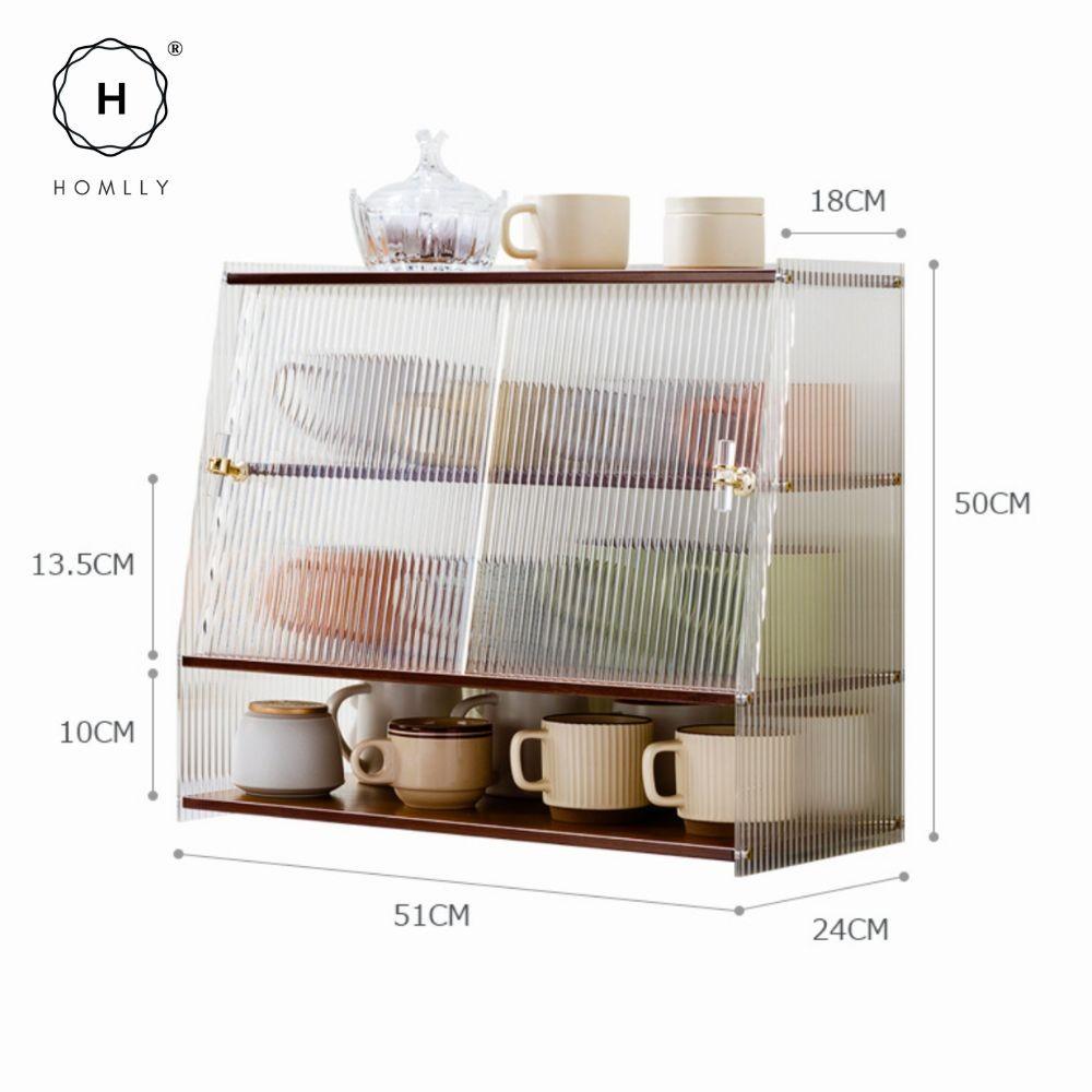 Homlly Dustproof Kitchen Storage Tabletop Cupboard Rack with Acrylic Door