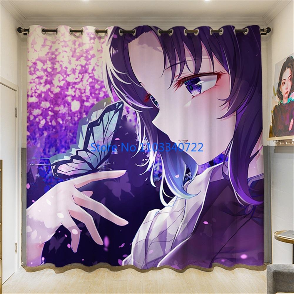 Demon Slayer Shinobu Giyuu Anime Window Curtain 184x215cm 3D Print Blackout Curtains Living Room Bedroom Custom Size Kids Gift