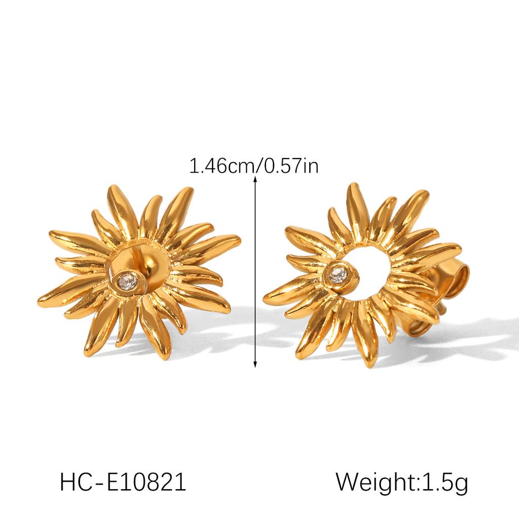 Hollow Out Diamond Sunflower Necklace Earrings Bracelet Set Simple Luxury Titanium Steel Jewelry