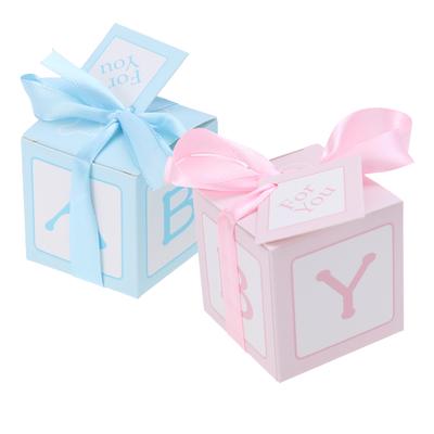 12 buc. Creative Carduri Imprimate cu Panglică Cusută pentru Baby Shower Cutii pentru Dulciuri Cutie Cadou Ciocolată Sac Dulce Container pentru Botez