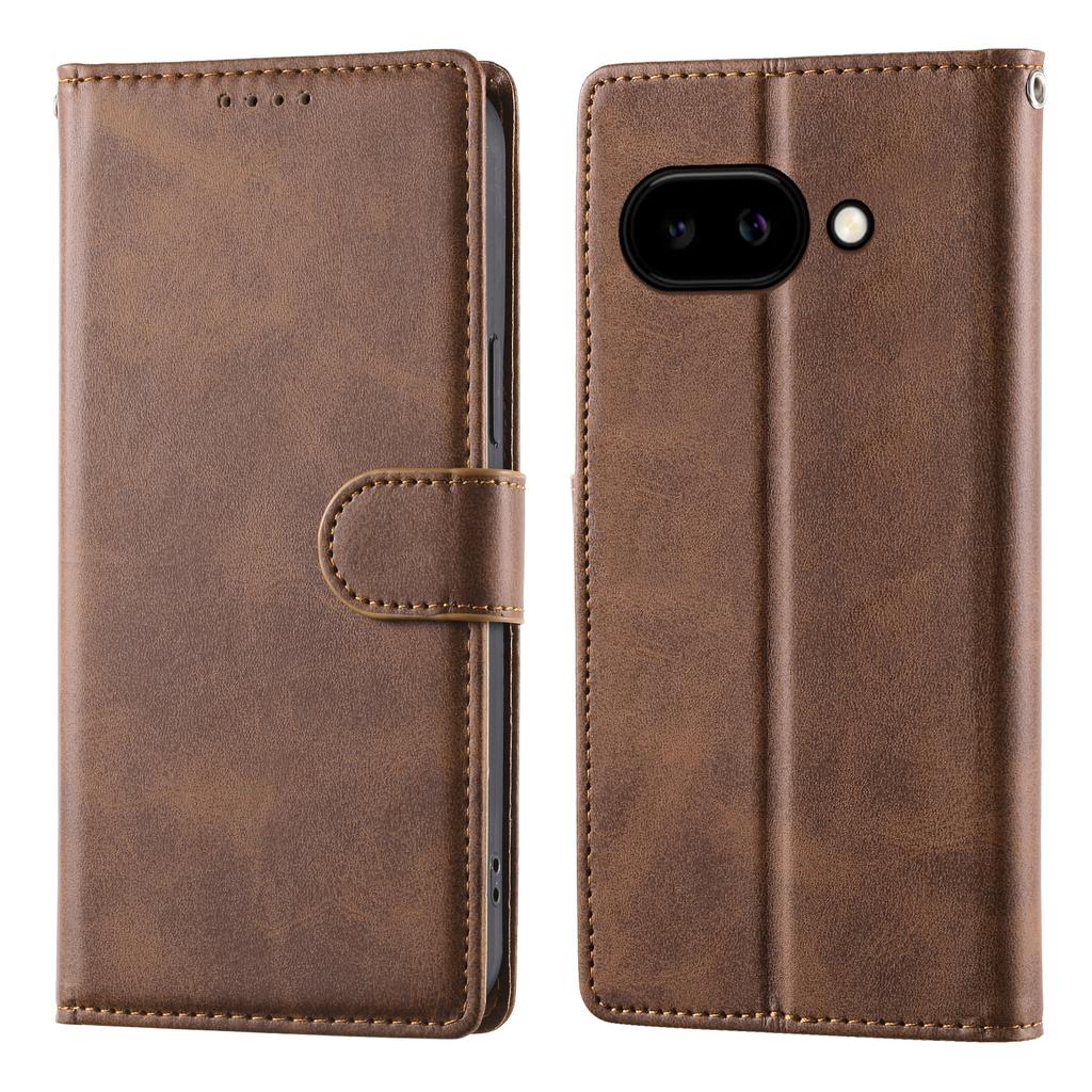 For Google Pixel 9a Case Stand Wallet Calf Texture PU Leather Flip Phone Cover with Wrist Strap