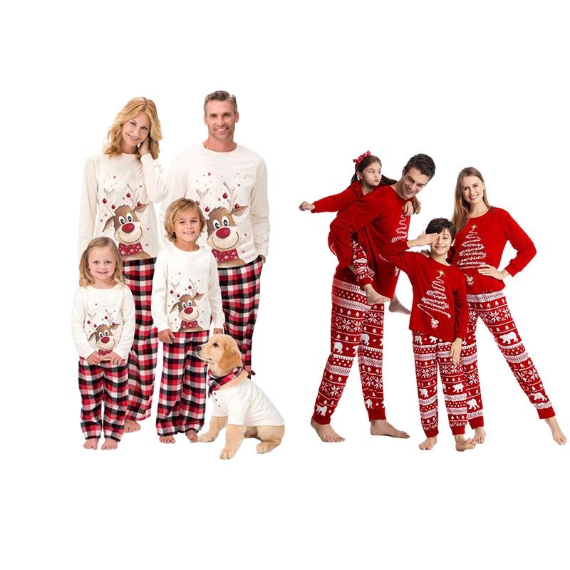 Christmas Santa Claus Matching Family Pajamas European And American Style Cartoon Print Cotton Blend