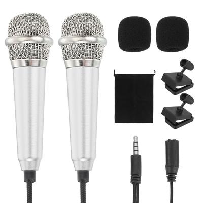 Uxcell Mini Microfone com Esponja e Cordão Portátil para Voz Vídeo e Canto 2 Peças Capa, Suporte, Bolsa, Karaokê, Gravação, (Prata)