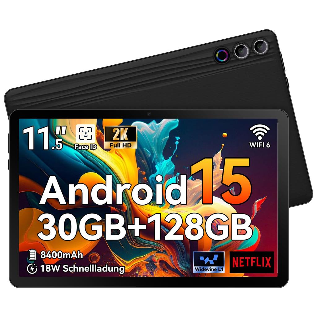 Android 15 Tablet, 11.5 Inch 2K Display, 30GB RAM+128GB ROM, 8400mAh Battery, Octa Core Processor