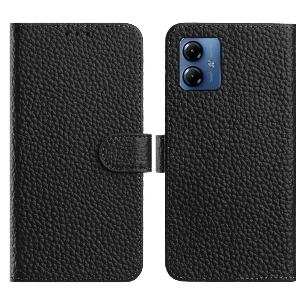 Flip Phone Case For Motorola Moto G64y 5G/G54 5G/G14 4G Wallet Stand Litchi Texture Genuine Cow Leather Cover
