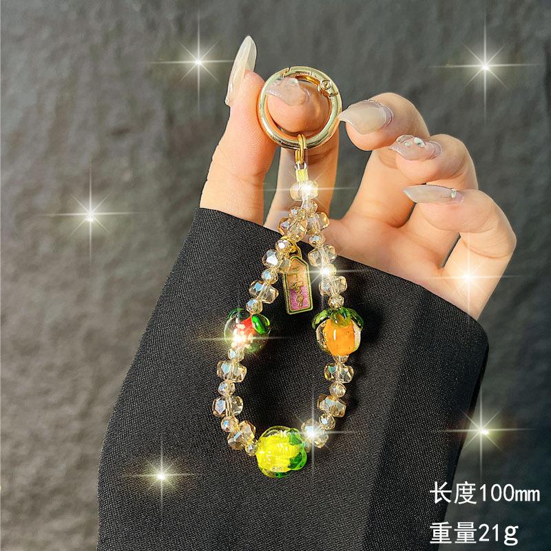 

New Persimmon Ruyi Mini Hanging Chain Short Glass Crystal Phone Chain Wrist Bag Pendant Keychain Pendant 【Rainbow Color】Persim