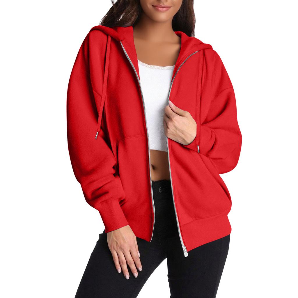 Women's Casual Zip Up Hoodie Sweatshirt with Pockets, Long Sleeve Lightweight Drawstring Hooded Jacket for Everyday Wear