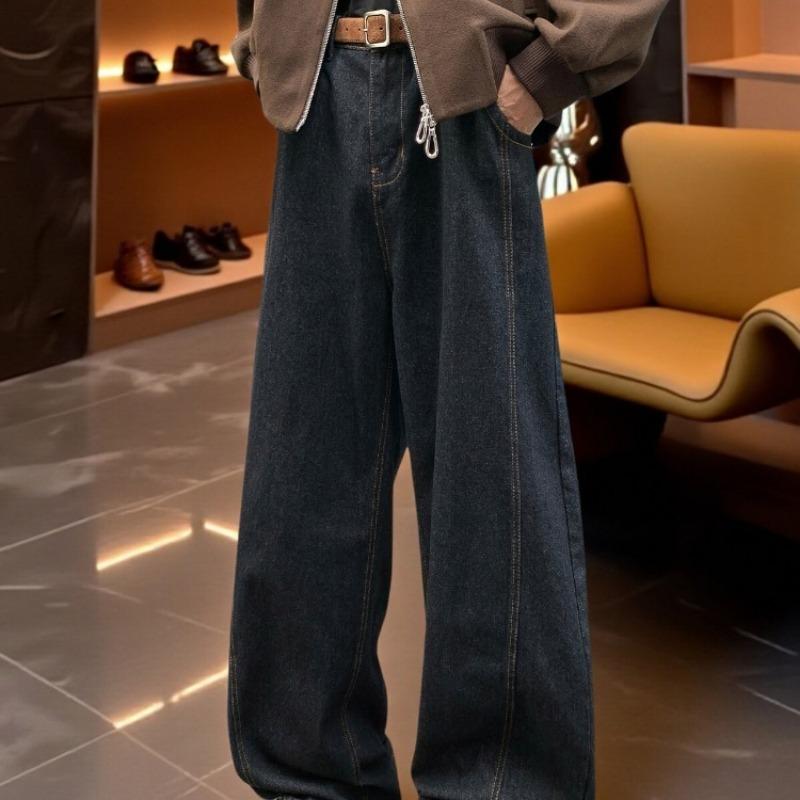 Mens Loose Straight Wide Leg Vintage Washed Casual High Street Denim Long Pants