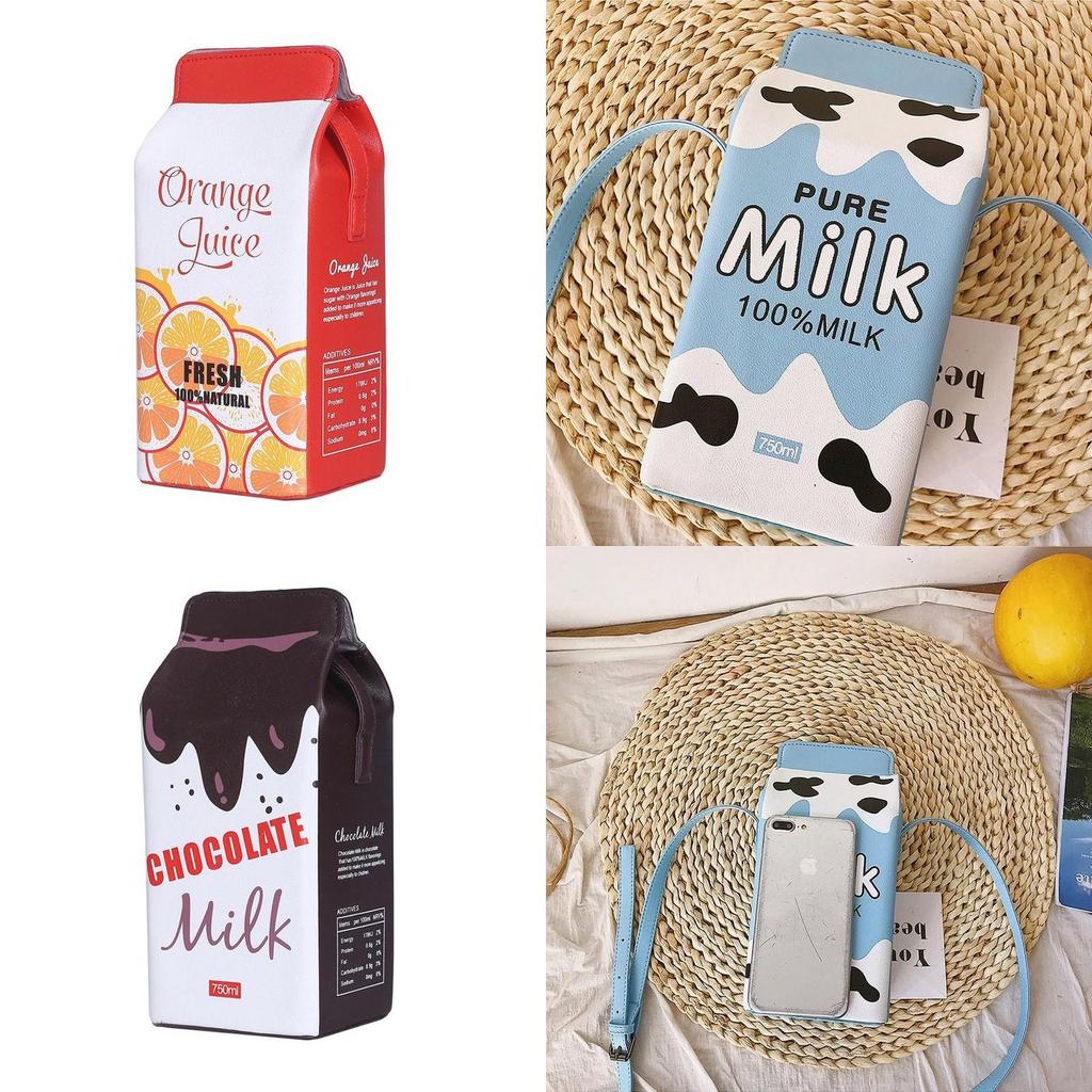 2020 Sommer Neu Fruchtmuster Pu Mini Umhängetasche Niedliche Cartoon Erdbeere Banane Milch Schultertasche Erdbeere Orange Schokolade Banane Milch)