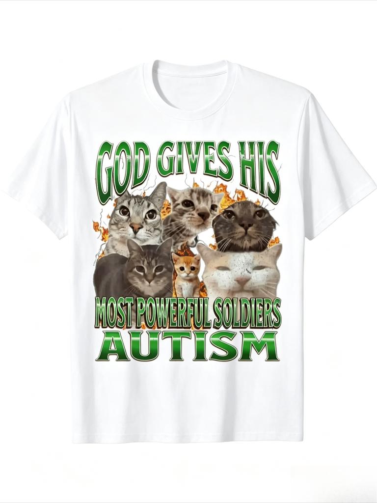 God Gave Him The Strongest Warrior Autism Cat Pattern TShirt Fun Autism Awareness Promotional TShirt Unisex Clothing Y2K