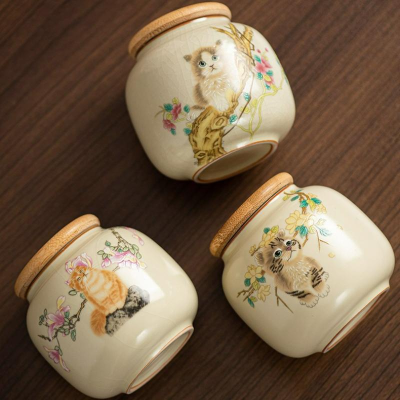 Vintage Ceramic Tea Jar Tea Storage Can Kitchen Sealing Jar Tea Box Sealed Storage Jar Candy Jars Household Teaware Accessories