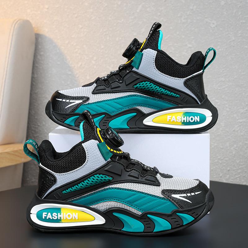 Boys' shoes spring and autumn double mesh breathable sports shoes leather surface waterproof medium and older children's girls fashion casual shoes r