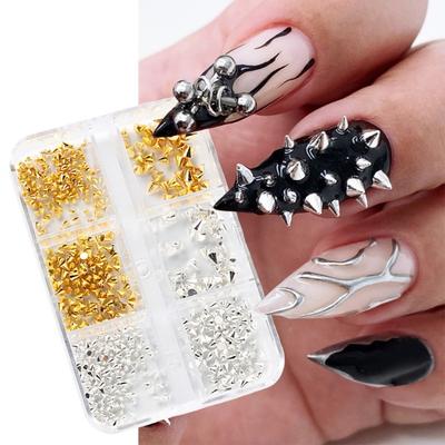 1 scatola da 6 mini ciondoli per unghie in metallo a griglia, decorazioni uniche per nail art per principianti e professionisti