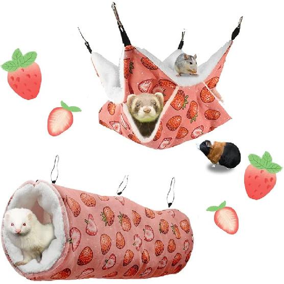 LYART Guinea Pig Rat Ferret Hammock and Warm Bed Small Pet Hideout Tunnel Cave Hanging Bunkbed Hammock Cage Toy for Hamster Sugar Glider Squirrel