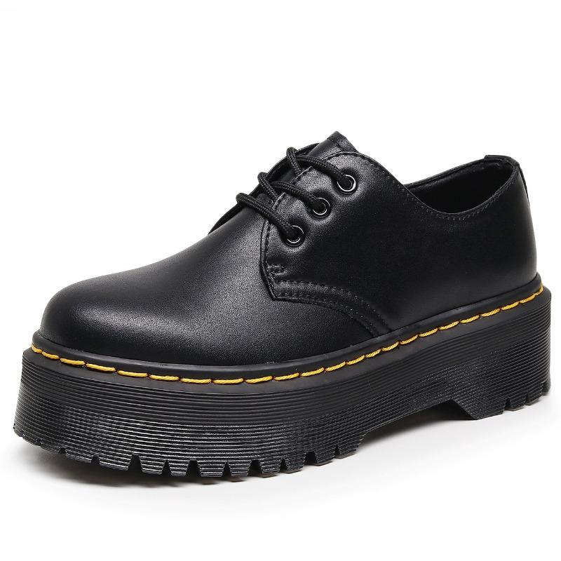 

New thick-soled hole small leather shoes women s low-top, genuine leather soft leather round head casual student muffin bottom 45